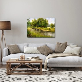 Tablou - Râu lângă pădure, pictură în ulei (70x50 cm)