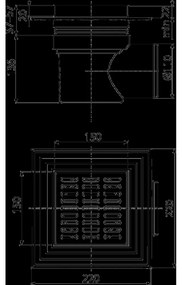 Sifon pardoseala cu gratar otel inoxidabil, 150x150 mm iesire laterala si guler izolatie Alcadrain APV12 laterala