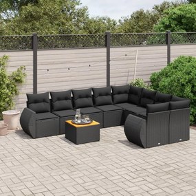 3257259 vidaXL Set mobilier de grădină cu perne, 9 piese, negru, poliratan