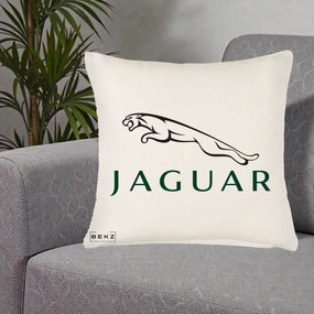 Perna Personalizata cu emblema Jaguar, 40x40 cm, Crem Reliefat, Husa Detasabila, Perna Inclusa, BEKZ®