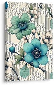 Tablou mozaic floral în tonuri de turcoaz