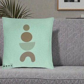 Perna Decorativa Geometric Boho Cercuri si Arc, 40x40 cm, Verde Menta, Husa Detasabila, Perna Inclusa, BEKZ®