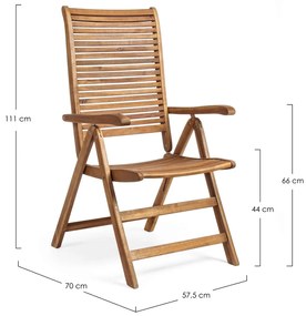 Scaun pentru gradina Noemi, Bizzotto, reglabil in 5 pozitii, 57.5 x 70 x 111 cm, lemn de salcam