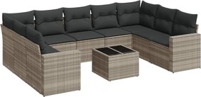 vidaXL Set canapele de grădină cu perne 10 piese gri deschis poliratan