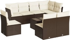 vidaXL Set canapele de grădină cu perne, 9 piese, maro, poliratan