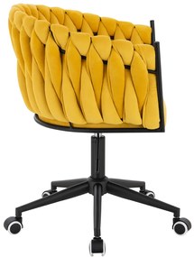 HR750K Scaun Galbenă din Catifea cu Bază Neagră