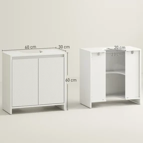 HOMCOM Mobilier Sub Chiuvetă pentru Baie cu 2 Uși, Dulap de Baie cu Decupaj în U pentru Țevi, 60x30x60 cm, Alb | Aosom Romania