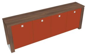 Dulap mic Verno+ S 260 x 46 x 90 cm, uși de sticlă, nuc / portocaliu