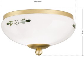 Plafoniera clasica Landhaus 21cm alama satin/ sticla opal decor verde