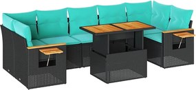 vidaXL Set mobilier de grădină cu perne, 8 piese, negru, poliratan