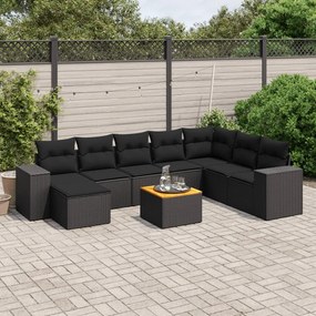 3225579 vidaXL Set mobilier de grădină cu perne, 9 piese, negru, poliratan