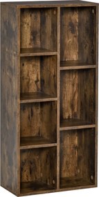 HOMCOM Biblioteca din Lem Stil Vintage Cubica cu 7 suporturi diferite din MDF pentru Casa si Birou 50x24x106cm, Maro Rustic