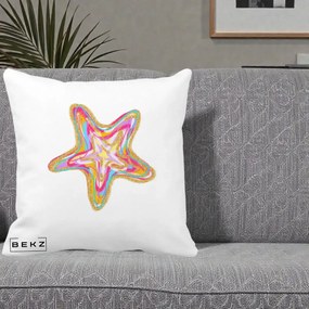 Perna Decorativa Stea de Mare Colorata Psiheledic, 40x40 cm, Alba Mata, Husa Detasabila, Perna Inclusa, BEKZ®