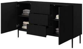 Comoda Nicole 150 cm cu trei sertare - negru mat / picioare negre