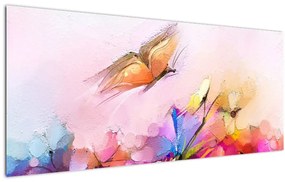 Tablou - Fluture asupra florilor, abstracție (120x50 cm)