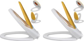 vidaXL Capace WC închidere silențioasă, 2 buc., alb & galben, plastic