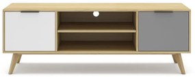 Comodă TV natural/gri/alb din lemn de pin 140x53 cm Elfa – Marckeric