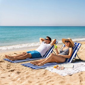 Outsunny Set 2 Saltele de Plajă cu Spătar Reglabil pe 4 Nivele, din Oțel și Poliester, 154x57x52 cm, Albastru și Alb | Aosom Romania