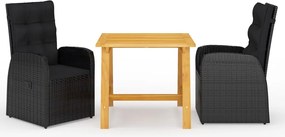 vidaXL Set de masă pentru grădină, 3 piese, negru