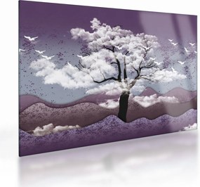 Tablou pe sticlă - Copac în nori (70x50 cm)