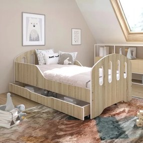 Pat pentru copii SMILE cu sertar 160 x 80 cm în stejar decor sonoma