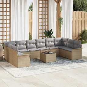 vidaXL Set de canapele pentru grădină cu pernă 11 pcs Bej Rattan poli