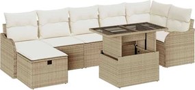 vidaXL Set de canapele pentru grădină cu pernă 8 pcs Bej Rattan poli
