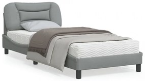 Cadru de pat cu tăblie, gri deschis, 90x190 cm, textil