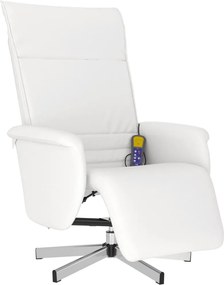 vidaXL Fotoliu de masaj rabatabil, cu taburet, alb, piele ecologică