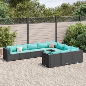 vidaXL Set canapele de grădină cu perne, 10 piese, negru, poliratan