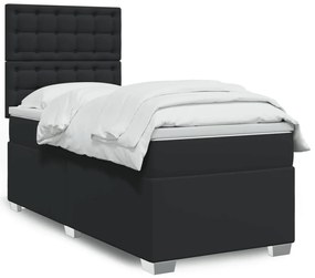 vidaXL Pat continental cu saltea, negru, 80x200 cm, piele ecologică