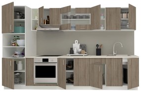 Set Bucatarie Karo V33, Stejar Sonoma Inchis/Alb, Blat Thermo 28 mm, L 340 cm