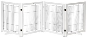 PawHut Poartă de protecție pentru câini cu picioare, 305 x 82 cm, lemn, pliabilă, pentru protecție la scări, uși, holuri, 4 panouri, Alb | Aosom Romania