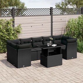 vidaXL Set mobilier de grădină cu perne, 8 piese, negru, poliratan