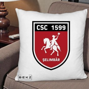 Perna Personalizata CSC 1599 Selimbar Fotbal, 40x40 cm, Alb Pufos, Husa Detasabila, Perna Inclusa, BEKZ®