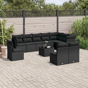 3217805 vidaXL Set canapele de grădină cu perne, 11 piese, negru, poliratan