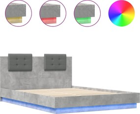 vidaXL Cadru de pat cu tăblie și lumini LED, gri beton, 150x200 cm