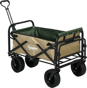 Outsunny Cărucior de Exterior Pliabil, Rezistent pentru Camping, cu Ușă în Spate Deschidere și Maner Telescopic | Aosom Romania