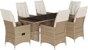 vidaXL Set de masă pentru grădină, 7 piese, cu perne, bej, poliratan