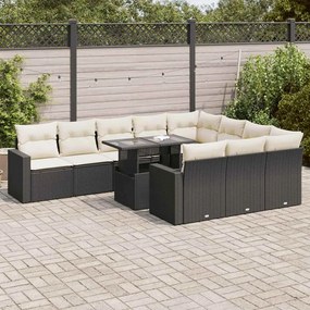 vidaXL Set canapele de grădină cu perne, 11 piese, negru, poliratan