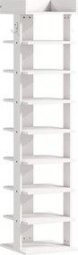 HOMCOM Pantofar 9 niveluri organizator din lemn pentru pantofi cu raft superior și 2 cârlige, pentru hol, Alb | Aosom Romania