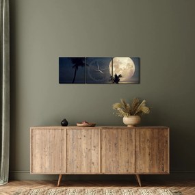 Tablou - Plaja cu lună plină (cu ceas) (90x30 cm)