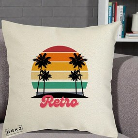 Perna Decorativa Retro Sunset Palmieri, 40x40 cm, Ecru, Husa Detasabila, Perna Inclusa, BEKZ®
