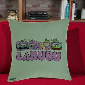 Perna Personalizata Labubu Sleeping Quad, 40x40 cm, Verde, Husa Detasabila, Perna Inclusa, BEKZ®