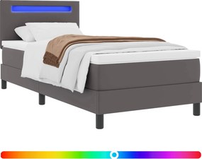 vidaXL Pat cu arcuri cu saltea Gri 90 x 200 cm Piele artificială