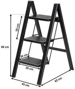 Scară pliabilă din oțel 4Home Steel, 3 trepte,negru