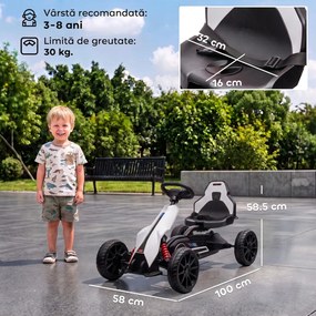 HOMCOM Go-Kart Electric Pentru Copii 3-8 Ani, 3-5 Km/h, Alb | Aosom Romania