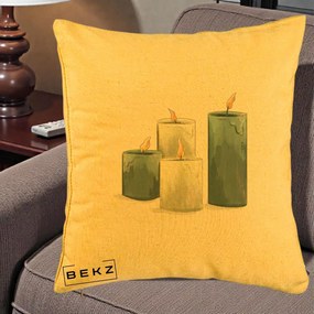 Perna Decorativa Lumanari Hygge Alb-Verde, 40x40 cm, Galben, Husa Detasabila, Perna Inclusa, BEKZ®