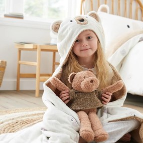 Pătură pentru copii cu glugă maro-crem din micropluș/cocolino 90x125 cm Cosy Bear – Catherine Lansfield