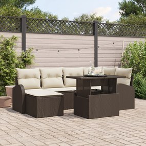 vidaXL Set de canapele pentru grădină cu pernă 7 pcs maro și crem